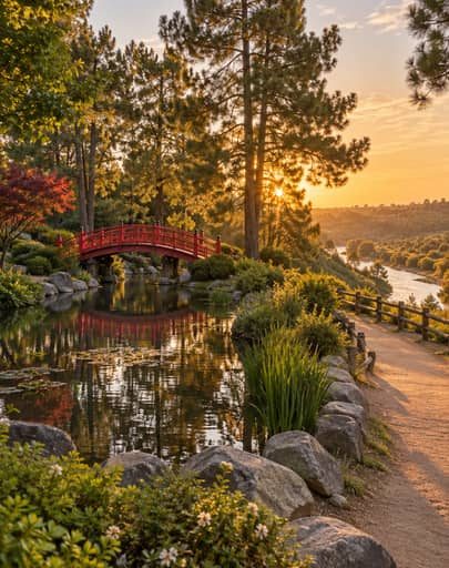 The Japanese garden bridge and pond at Woodward Park